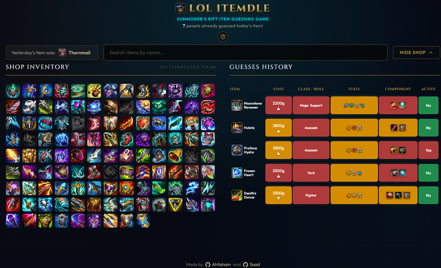 Made Itemdle, a daily guessing game for League of Legends logo